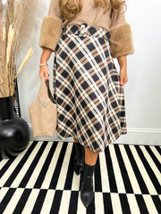 The Natalie - Tartan Belted Midi Skirt
