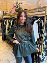 The Alexis- Long Sleeved Satin Blouse with Belt Detail