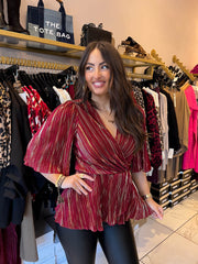 The Lynzie- Red Blouse with Ribbed Detailing