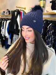 The Kodi- Gold Fleck Pom Pom Hat with Heart Detail