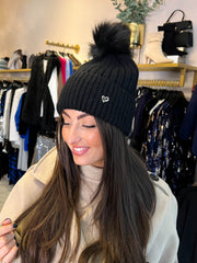 The Kodi- Gold Fleck Pom Pom Hat with Heart Detail