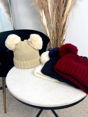 The Ruby- Double Pom Pom Hat with Snowflake Detail