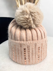 The Tessa- Pink Pom Pom Hat with Pink Diamante Detailing