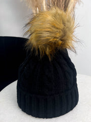 The Rosy- Black Woollen Hat With Pom Pom