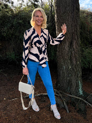 The Sara - Navy Long Sleeve Wrap Blouse