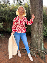 The Sara - Red Long Sleeve Wrap Blouse
