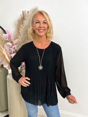 The Lynne - Pleated Blouse with Necklace