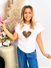 The Patty - Leopard Print Diamante Love Heart T-shirt