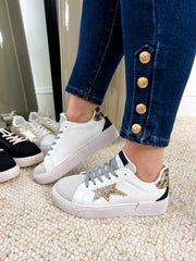 The Paisley - White and Beige Distressed Sole Star Trainers