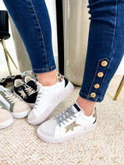 The Paisley - White and Beige Distressed Sole Star Trainers