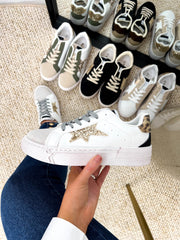 The Paisley - White and Beige Distressed Sole Star Trainers