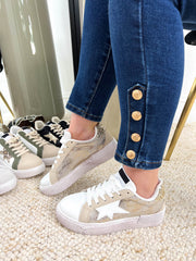 The Paisley - White and Gold Distressed Sole Star Trainers