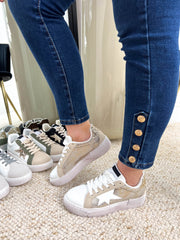 The Paisley - White and Gold Distressed Sole Star Trainers