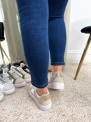 The Paisley - White and Gold Distressed Sole Star Trainers