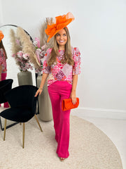 The Cerys - Pink Multi-Print Ruffle Sleeve Blouse