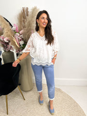 The Fiona - White Embroidered Blouse