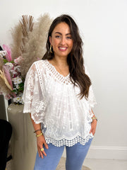The Fiona - White Embroidered Blouse