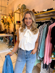 The Bethany - Sleeveless Tie Neck Floaty Blouse