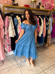 The Piper - Denim Tiered Midi Dress