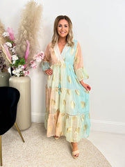 The Amira- Boho Tiered Crossover V Neck Dress