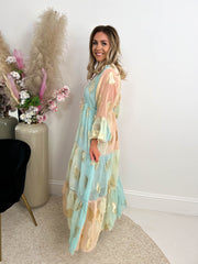 The Amira- Boho Tiered Crossover V Neck Dress