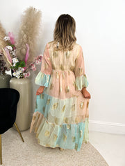 The Amira- Boho Tiered Crossover V Neck Dress