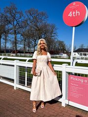 The Madeline - Cream Leaf Texture Midaxi Dress