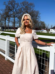 The Madeline - Cream Leaf Texture Midaxi Dress