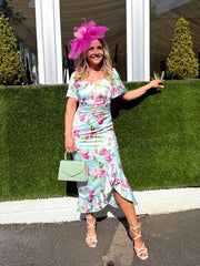 The Lorena - Mint Floral Frill Midi Dress