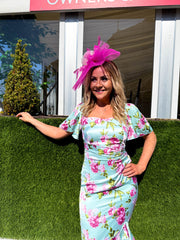 The Lorena - Mint Floral Frill Midi Dress