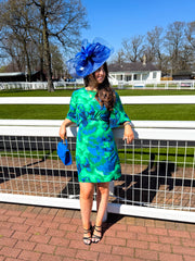 The Penelope - Blue and Green Marble Print Mini Dress