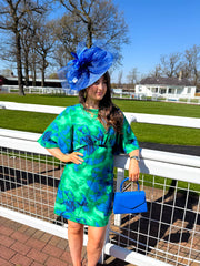 The Penelope - Blue and Green Marble Print Mini Dress