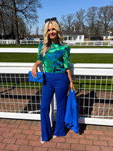 The Cerys- Blue & Green Marble Ruffle Sleeve Blouse