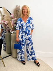 The Edith- Blue Floral Jumpsuit