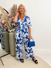 The Edith- Blue Floral Jumpsuit