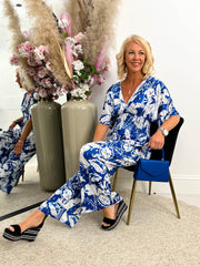 The Edith- Blue Floral Jumpsuit