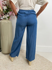 The Deborah - Faux Denim Wide Leg Trousers
