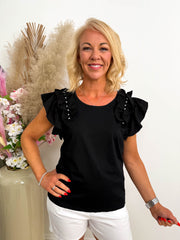 The Sophie - Diamante & Frill Sleeve T-Shirt