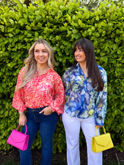 The Aspen - Cobalt Floral Button Up Blouse