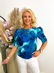 The Cerys - Blue Floral Print Blouse