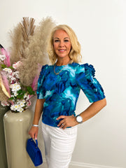 The Cerys - Blue Floral Print Blouse