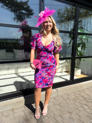 The Pretoria - Pink & Purple Floral Midi Dress