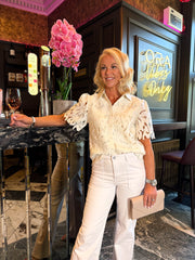 The Clara - Sheer Floral Detailing Button Up Shirt