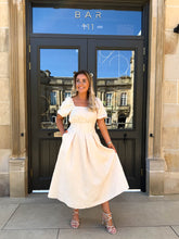 The Madeline - Cream Leaf Texture Midaxi Dress