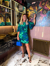 The Penelope - Blue and Green Marble Print Mini Dress