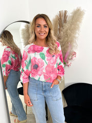 The Alicia- Floral Print Fine Knit Top