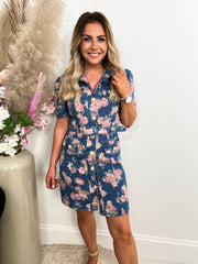 The Claribel - Floral Denim Mini Dress