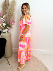 The Vera - Pink & Orange Striped Maxi Dress
