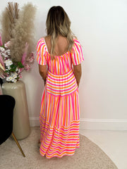 The Vera - Pink & Orange Striped Maxi Dress