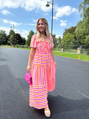 The Vera - Pink & Orange Striped Maxi Dress